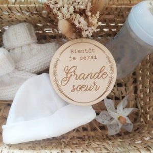 Carte annonce grossesse personnalisée – Future grande sœur / Futur grand frère – Idée originale en bois