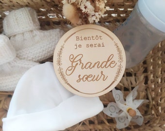 Carte annonce grossesse personnalisée – Future grande sœur / Futur grand frère – Idée originale en bois