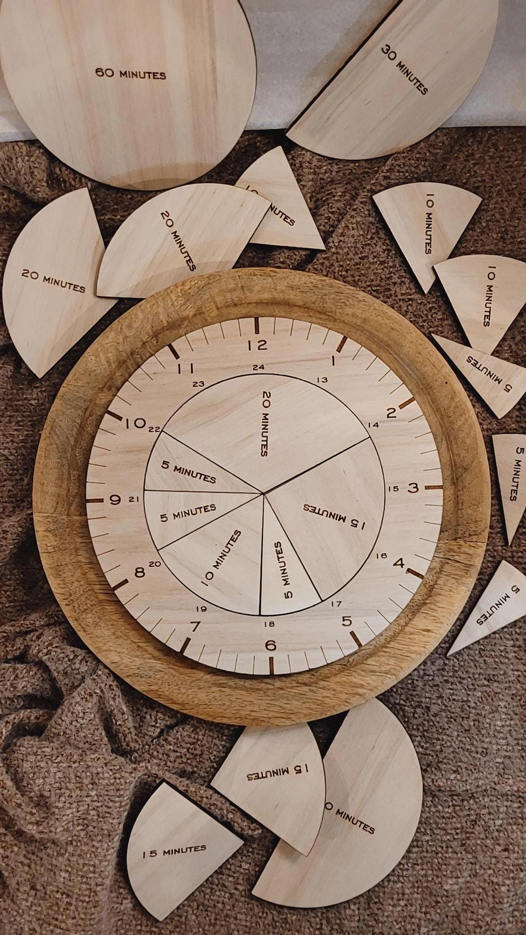 Clock Sencery Wooden Learning Clock, Understanding Time, Montessori Toy, Sensory Toy ...