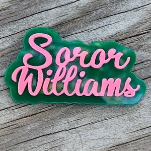 Customizable &quot;Soror&quot; Lapel Pin with Pink Letters