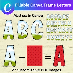 Canva Letter Frames, Fillable Doodle Letters, Canva Frame, Canva Template, Upper Case Doodle Alphabet Template, Canva Alphabet Letters