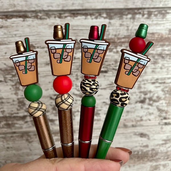 Iced Coffee Beaded Pen, Iced Coffee, Silicone beaded pen, Pen charms, Silicone Beads, Focal Beads, Iced Latte, Coffee pen, Sips and Trips