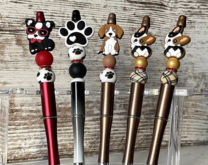 Puppy Beaded Pen, Beagle, Silicone Beaded Pen, Bulldog, Silicone Beads, Focal Beads, Dog