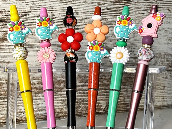 Flower Beaded Pen, Spring Planter, Silicone Beaded Pen, Watering Can,  Silicone Beads, Focal Beads, Flower Pen, Spring Pen, Flower Pot Bead 