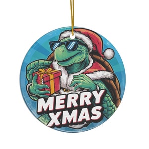 Turtle Santa Claus Porcelain Christmas Ornament - Tortoise Xmas Souvenir