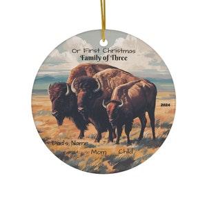 American Buffalo Christmas Ornament - Family of Three - Personalized Bison Souvenir