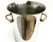 Champagne Bucket Vintage French Guy Degrenne stainless steel brass accents wine cooler ice bucket wedding gift bar cart decor France 70s
