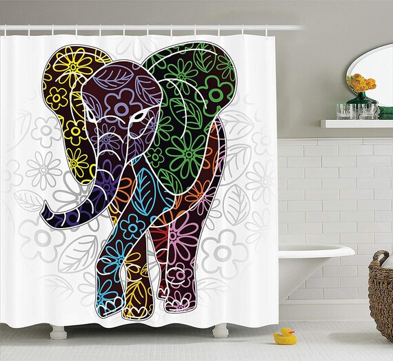 Batik Decor Shower Curtain Digital Big Elephant Figure With Etsy