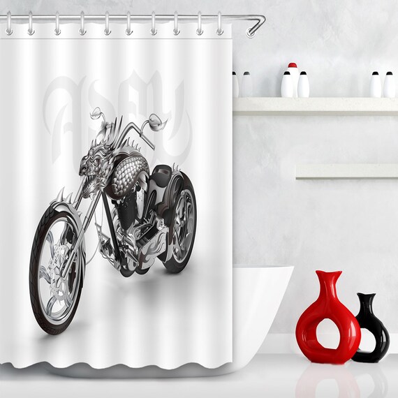 Motor Cycles Harley Davidson Shower Curtain Bath Decor Waterproof