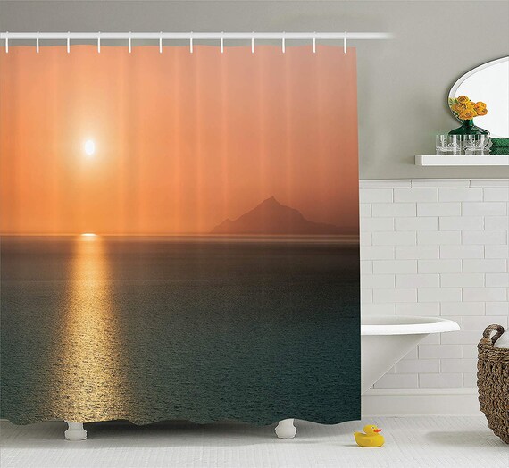 Burnt Orange Decor Shower Curtain Set Sunrise Over The Ocean Etsy