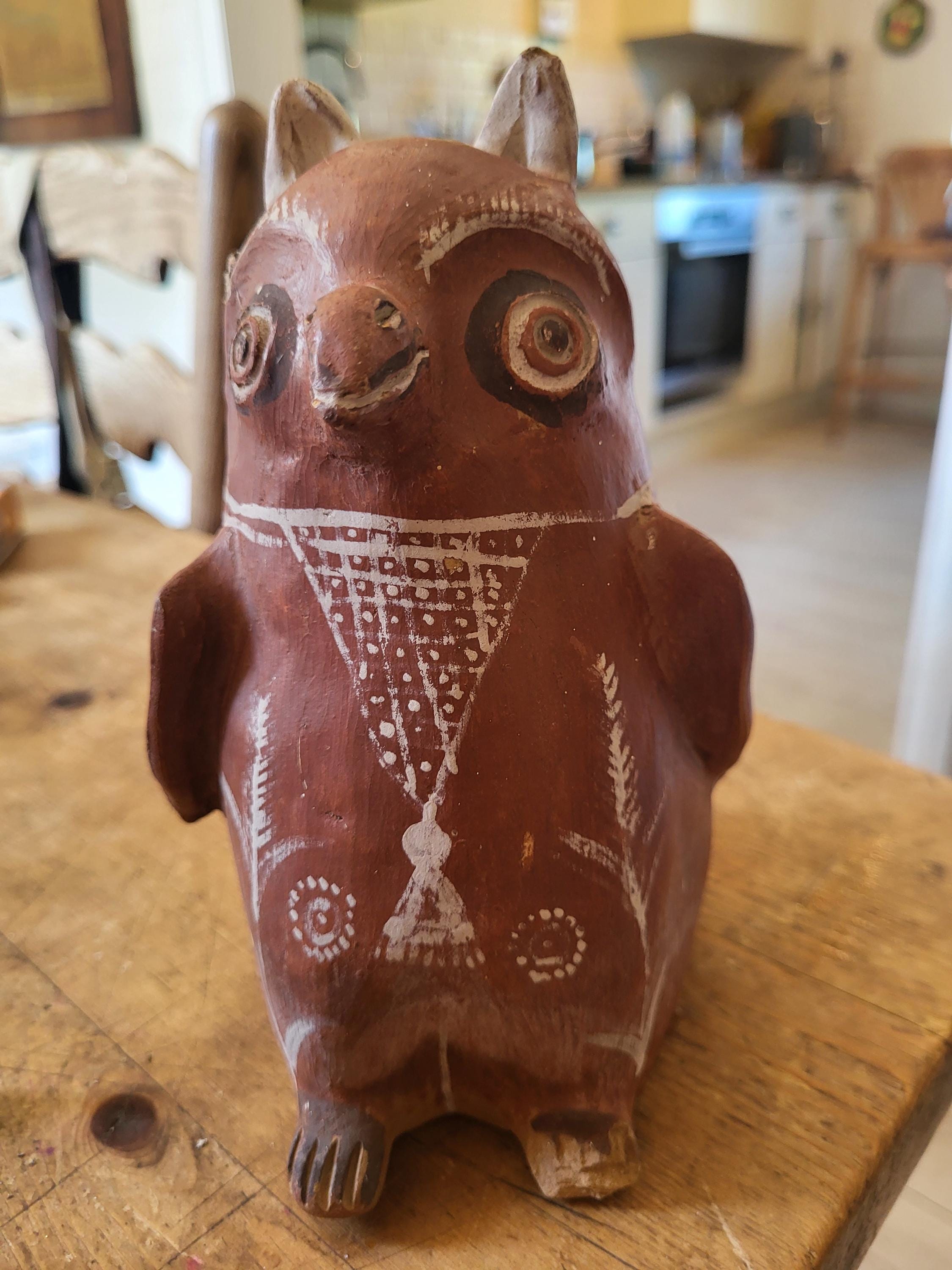 antique Peruvian clay folk art owl figure