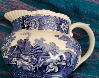 vintage jug / creamer blue and white by Adams