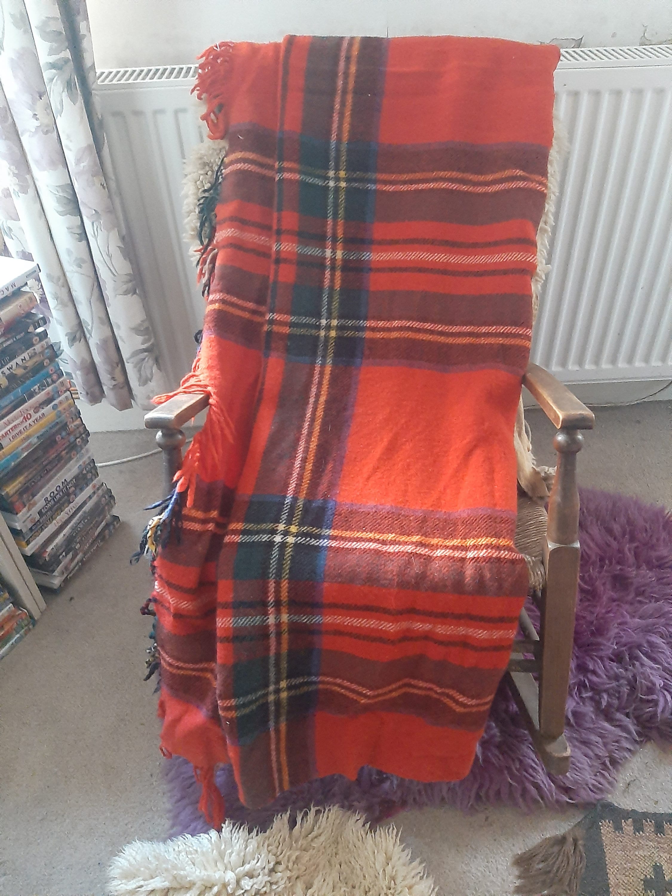 Tapis De Voyage Vintage En Laine - Motif Tartan - 55x66 Pouces - Avec Franges - UK