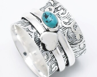 Rainbow Moonstone Solid 925 Sterling Silver Spinner Ring Meditation Ring Size a5