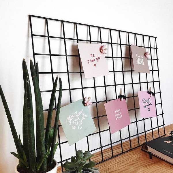 Black MEtal Grid Wall Panel | Home Office Notice Board Grid Photo Wall Wire Mesh Workspace Memo Board Memoboard Notice Metal Grid