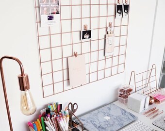 Rose Gold Home Office Wandgitter | Cooper Fotorahmen | Foto Wanddraht Mesh Workspace Memoboard Memoboard Hinweis Metallgitter