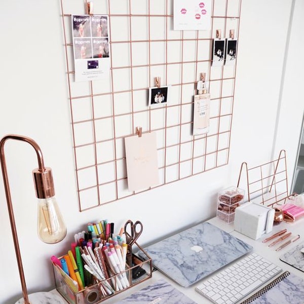 Rose Gold Home Office Wall Grid | Cooper Photo Frame | Photo Wall Wire Mesh Workspace Memo Board Memoboard Notice Metal Grid