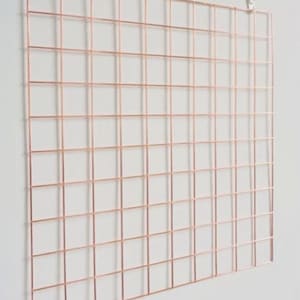 Cooper Wire Wall Grid FREE CLIPS, Rose Gold Frame Grid Photo Wall Wire Mesh Workspace Memo Board Memoboard Notice Metal Grid image 3