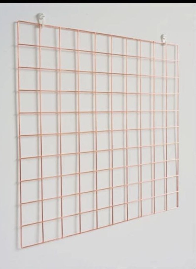 Cooper Wire Wall Grid FREE CLIPS, Rose Gold Frame Grid Photo Wall Wire Mesh Workspace Memo Board Memoboard Notice Metal Grid image 3