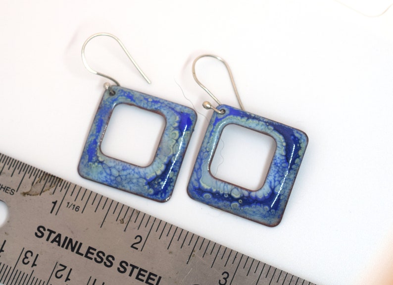 Triangular Earrings Abstract pattern Wearable art Abstract Vitreous Enamel Earrings Enamel on Copper