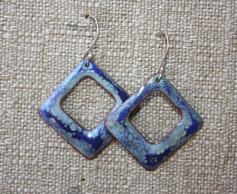 Triangular Earrings Abstract pattern Wearable art Abstract Vitreous Enamel Earrings Enamel on Copper
