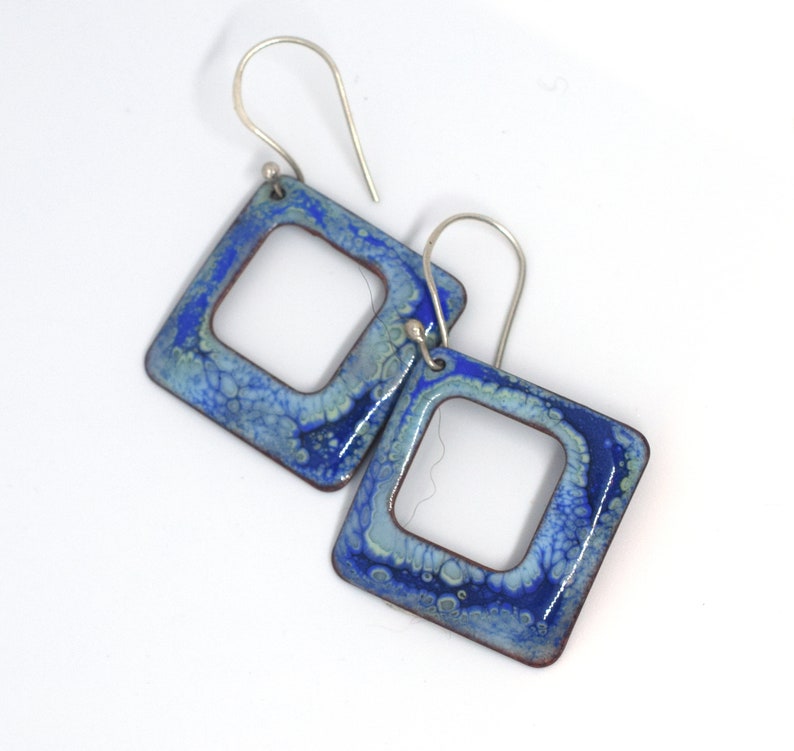 Triangular Earrings Abstract pattern Wearable art Abstract Vitreous Enamel Earrings Enamel on Copper