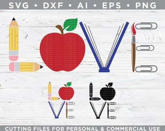 Love school Teacher SVG, apple svg, back to school svg, Teacher svg, Cutting files for Silhouette Cameo & Cricut - dxf - ai - eps - png t002