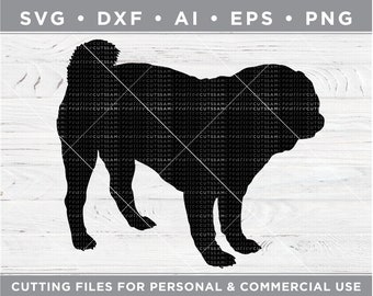 Pug SVG, Pug Silhouette SVG - Cutting files for Silhouette & Cricut, svg - dxf  ai  eps  png / n-026