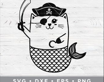 Kitty Cat Pirate Mermaid - Cutting files for Silhouette Cameo & Cricut, svg - dxf - eps - png  n-013