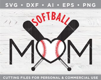 Softball Mom SVG, Softball Heart SVG, Softball Mom Shirt - Cutting files Silhouette & Cricut, svg - dxf - ai - eps - png /  s-025