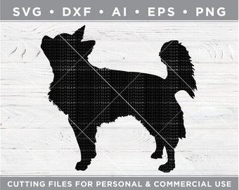 Longhaired Chihuahua SVG,  Chihuahua Silhouette SVG - Cutting files for Silhouette & Cricut, svg - dxf  ai  eps  png / n-018