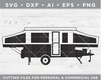 Pop Up Camper SVG, popup camper svg, pop-up RV - Camping svg- Archivos de corte para Silhouette Cameo & Cricut, svg -dxf -ai -eps -png a-022