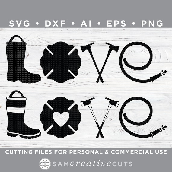Firefighter Love Word Art Fireman Symbols Firefighter Wife Etsy