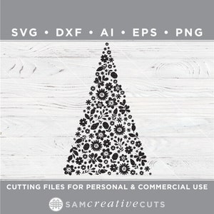 Flower Christmas Tree SVG / Floral Christmas Tree SVG / Holiday svg- Cutting files for Silhouette & Cricut svg/dxf/ai/ eps/png w-28