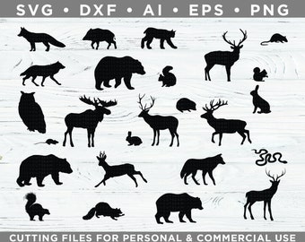 Forest Animals SVG Bundle - Siluetas animales - Criaturas del bosque - Archivos de corte para Silhouette & Cricut, svg - dxf ai eps png / n-003