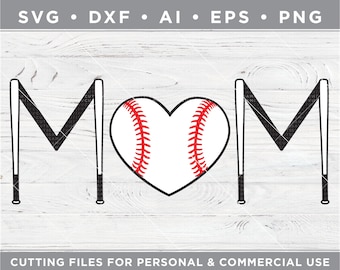 Baseball Mom SVG, Softball Mom, Baseball Herz SVG - Schneiden Von Dateien Silhouette & Cricut, Svg - Dxf - ai - Eps - Png / s-020