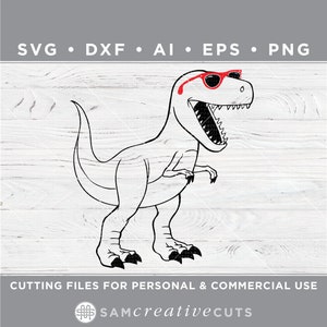 Cool dinosaurus SVG/cool Trex SVG/T-Rex in Sunglesses SVG-Cutting bestanden voor silhouet & Cricut, SVG-DXF AI EPS PNG/n-00