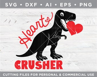 Heart Crusher SVG, T-rex Svg, Trex Valentine SVG , Dinosaur Valentines Day Svg-Cutting files for Silhouette & Cricut svg/dxf/ai/ eps/png v-8