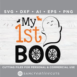 May include: Black and orange Halloween-themed design with the text "My 1st BOO" and a ghost with a spiderweb.