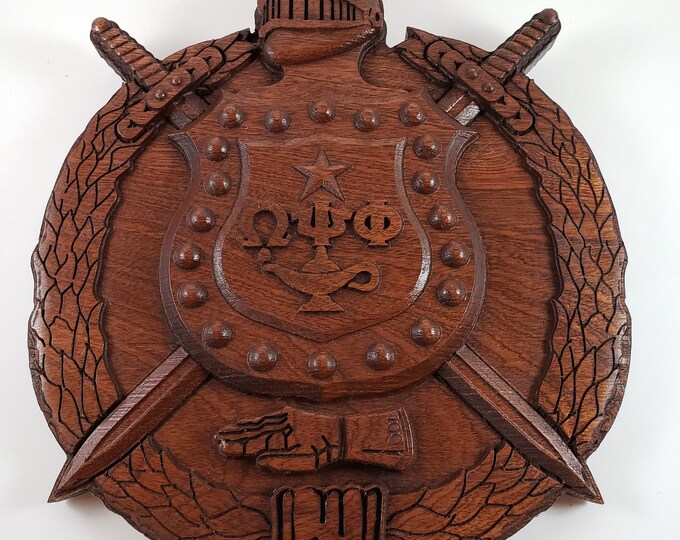 Omega Psi Phi Escutcheon Shield 10 X 10 African Mahogany Wall Hanging