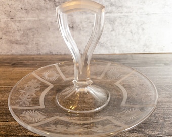 Vintage bloemen en Sunburst geëtst glas behandelde schotel