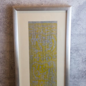 Vintage Modern Block Wall Art Print, Signed, Metallic Gold on Gray Blue
