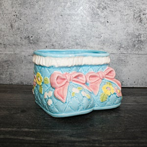 VIntage Baby Booties Planter with Lambs, Vintage Nursery Decor, Vintage Nursery Organizer