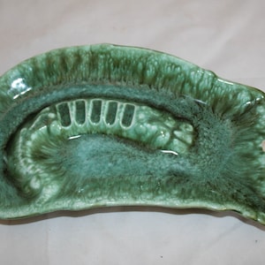 Vintage Mid Century Green Drip Glaze Pottery Ashtray