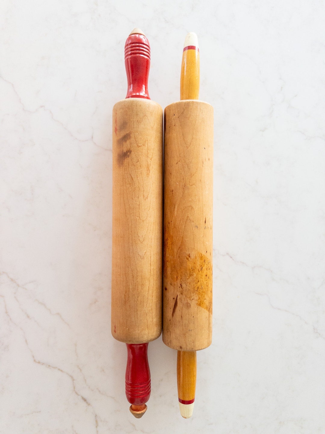 Vintage Rolling Pins, Red Handled Munising Rolling Pin, 1940s Rolling