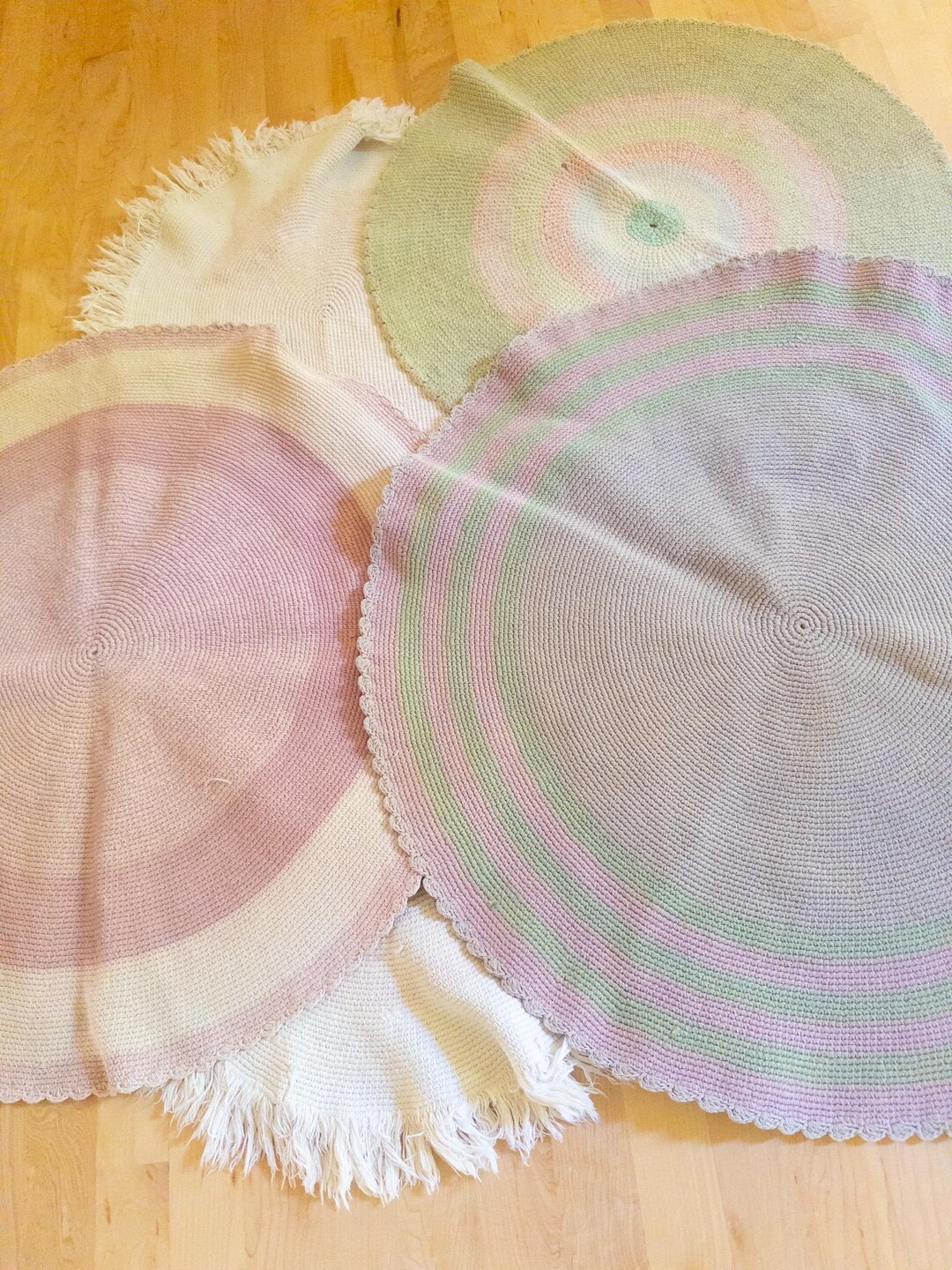 1940s/1950s Cotton Crochet Rugs, Round and Oval Pink, Green Lavender - Etsy