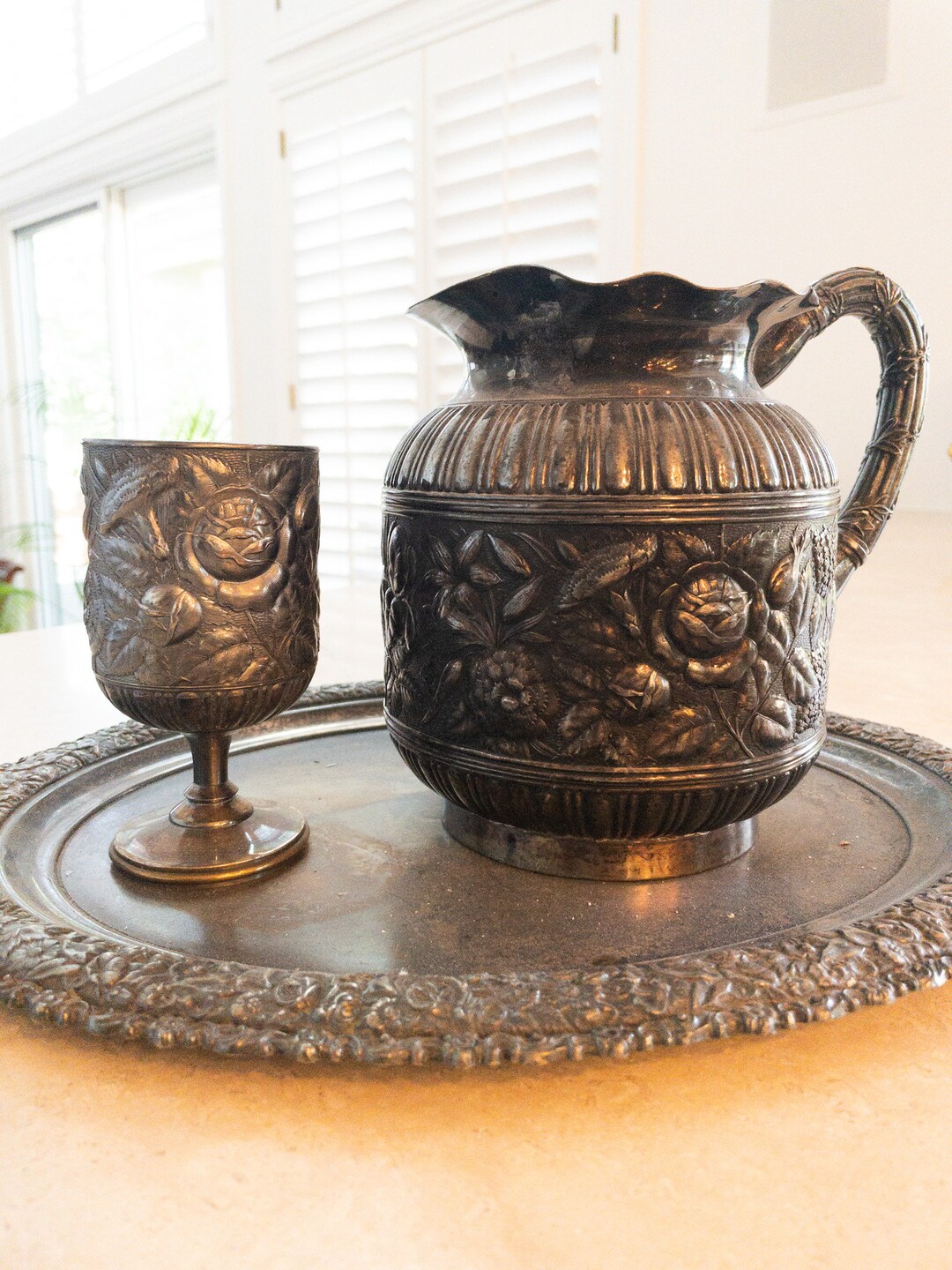 Meriden B. Company Quadruple Plate Tray With Pitcher and Goblet Etsy