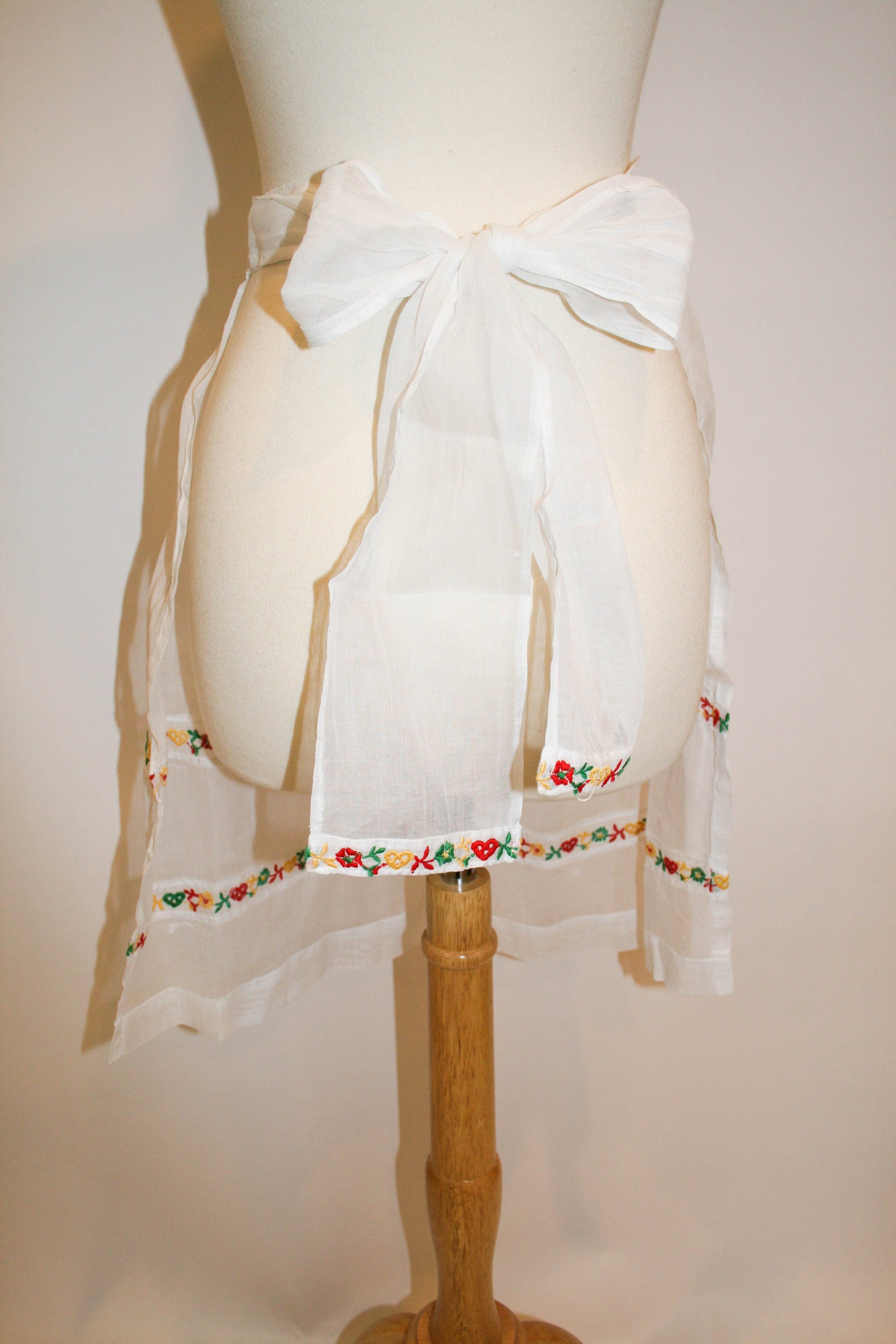 60's Semi Sheer Red Embroidered Apron