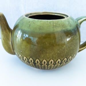 Vintage 1970s Green Glaze Teapot, made in Japan, no lid, Decor, planter