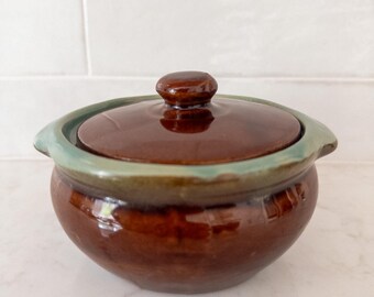 Juego de 2 ollas/cacerolas de gres vintage Zanesville Country Fare con asas y tapas